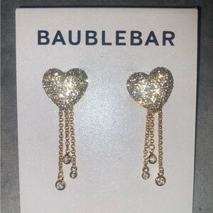 BNWT BaubleBar Shay Pavé Heart & Chain Drop Earrings in Gold Tone